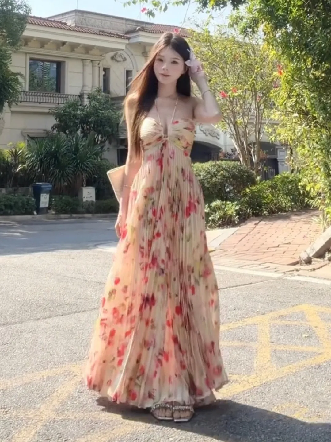 

Beachy Vintage Unique Beautiful Print Strap Beach Dr Gentle Sle Super Good Looking Dr Cotton Material Spring Season