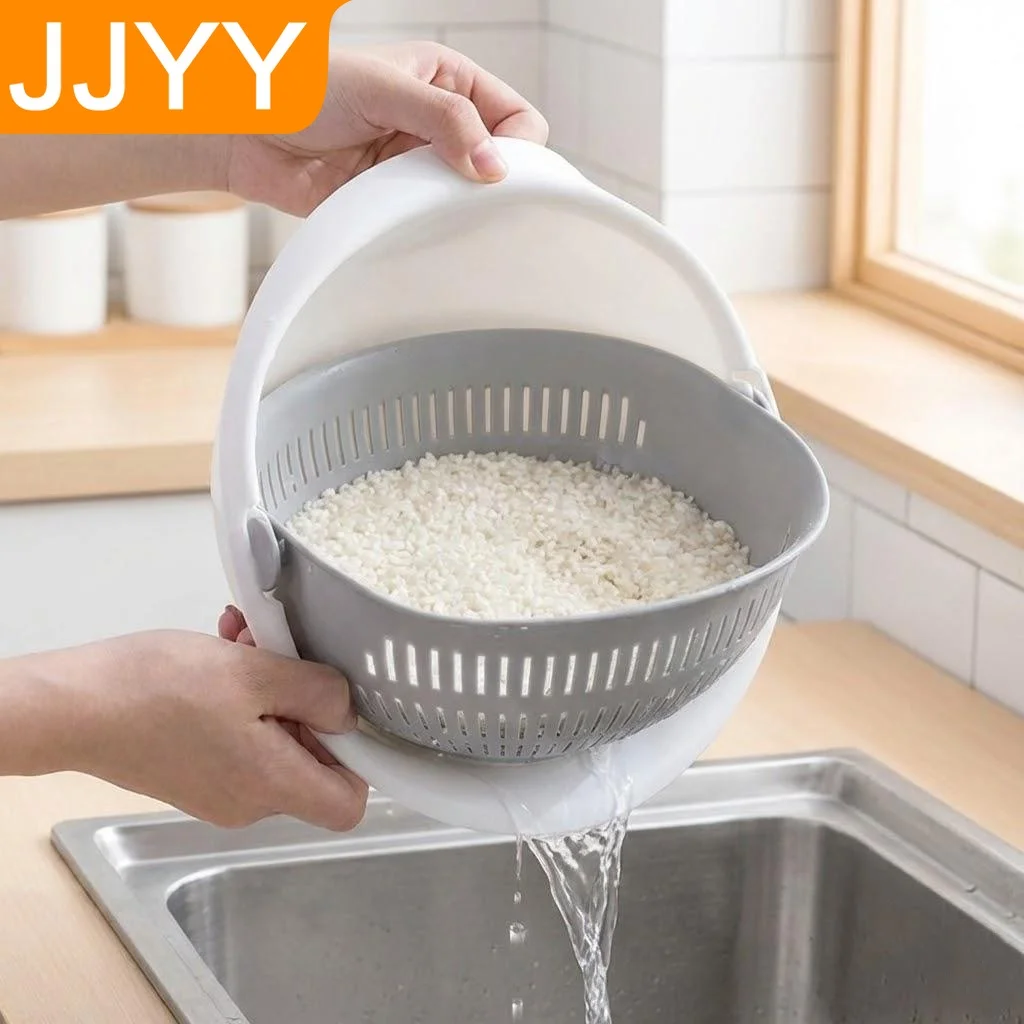 

Vegetable Fruit Cleaning Drainer Strainer Double Basin Basket Kitchen Tool Picnic Essential Rotating Drain Bowl