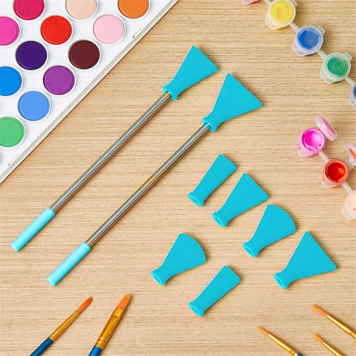 A79G 8 قطع من لوازم طلاء الأكريليك، مجموعة فوهات نفخ القش المصنوعة من الفولاذ المقاوم للصدأ، أدوات فنية سائلة، لفن السوائل بلوم الأزرق