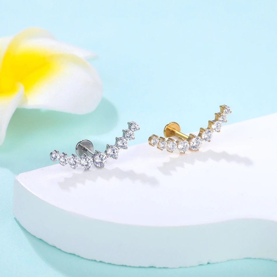 1Pc Titanium Ear Cartilage Stud Earrings for Women Internal Thread Zircon Flower Ear Lobe Tragus Helix Lip Rings Jewelry 16G