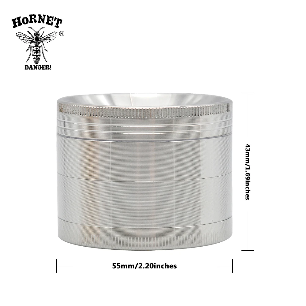 HORNET Multi Functional 4 Parts 56mm Zinc Alloy CNC Metal Herb Grinder Crusher Tobaco Grinder concave Cap Customizable Grinder