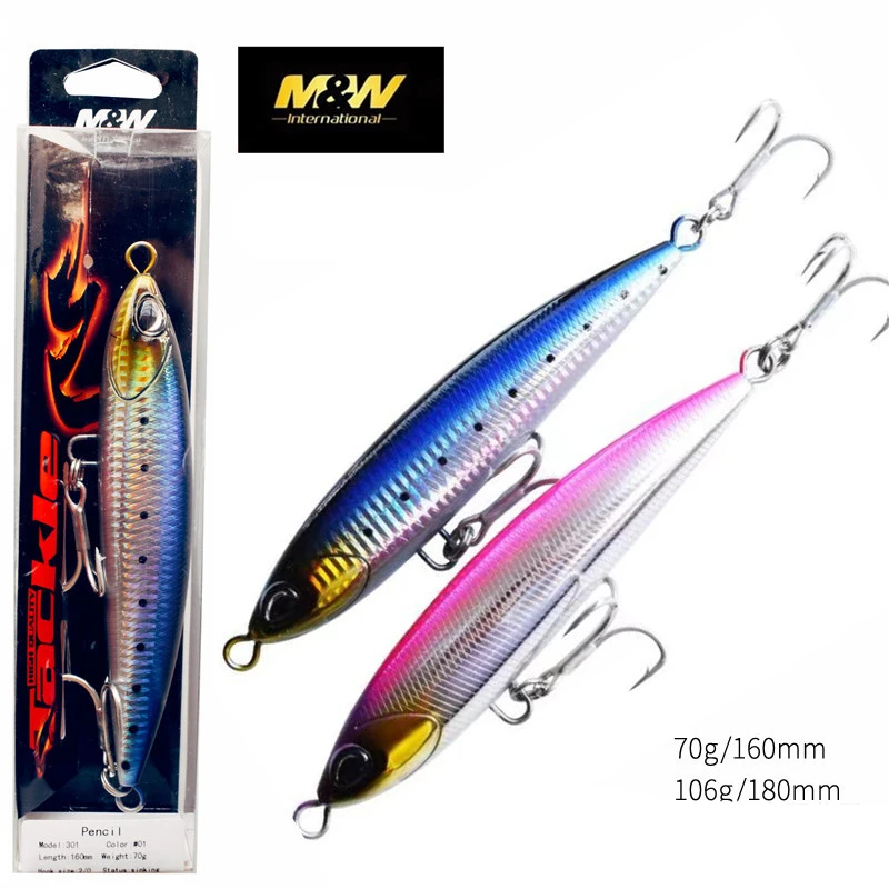 

M&W New Sea Fishing Sinking Pencil Lure 16/18cm Deep Sea Casting Trolling Boat Fishing Lua Fake Bait Sinking Lure