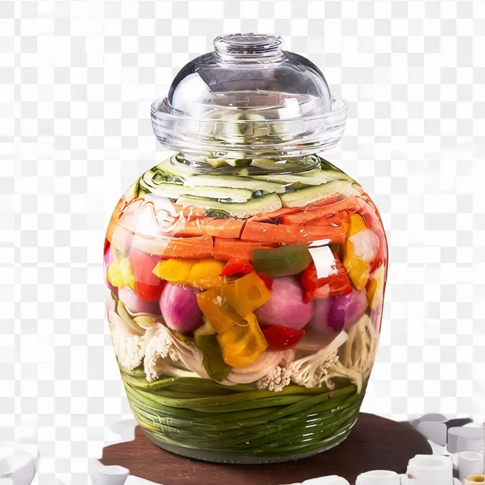 Embossed Glass Pickling Jar Water Seal Fermentation Crock Transparent Kimchi Container Kitchen Food Storage Jar Healthy Ferment