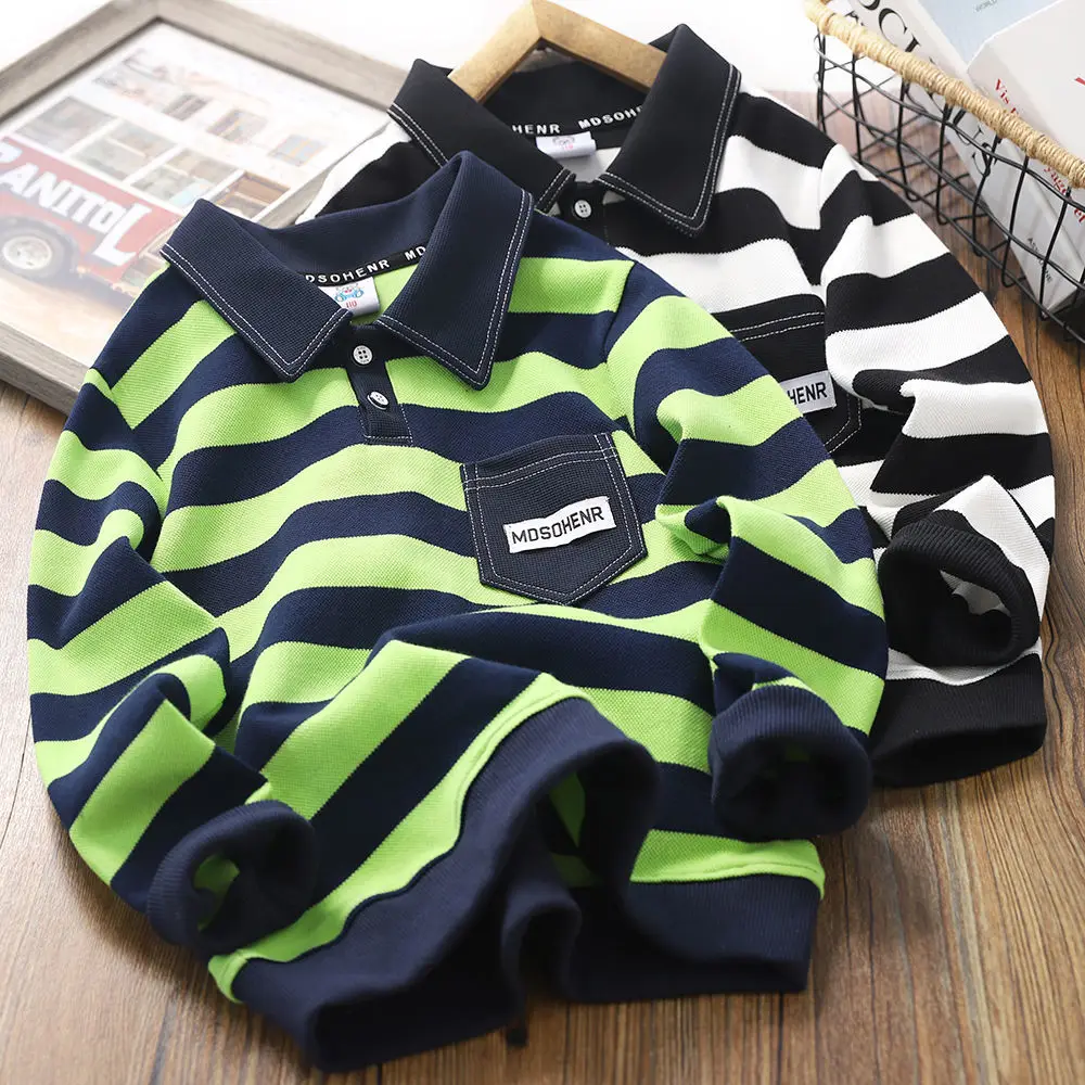 

Boys' Striped Sweater 2022 Autumn New Children's Casual Polo Collar Fashion Polo Shirt Baby Bottoming Shirt