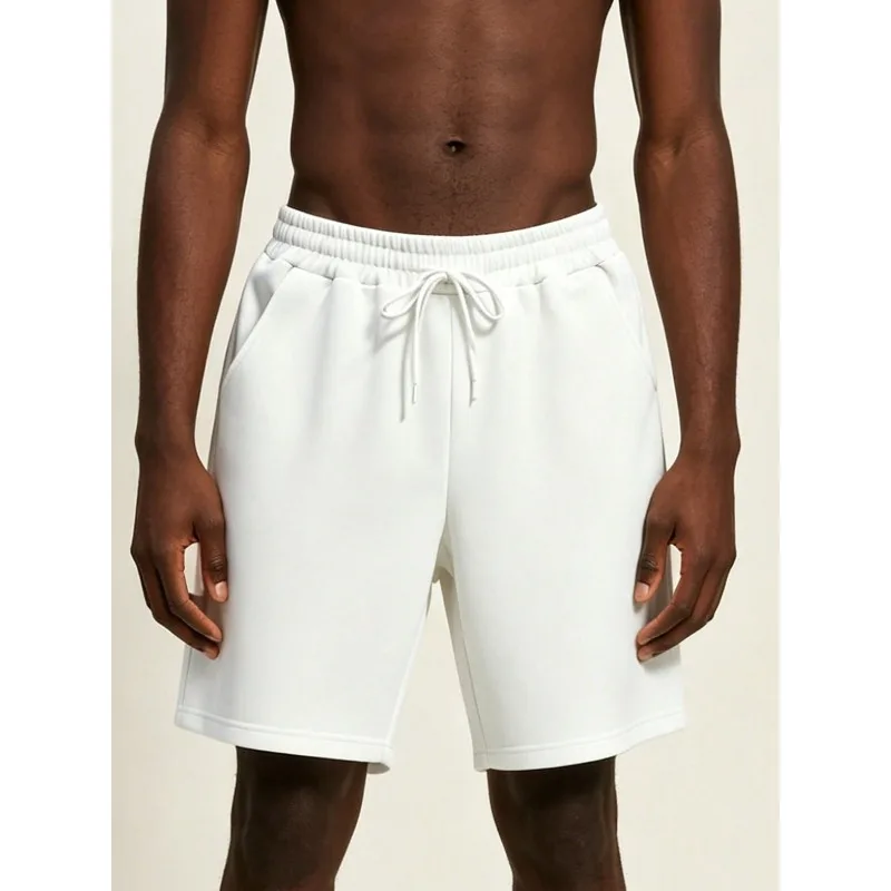 Pantalones cortos de punto blancos unisex informales para hombre y mujer 2026, shorts tipo bermuda hasta la rodilla de ajuste holgado con cintura elástica y cordón, pantalones cortos de verano de mezcla de algodón suave y transpirable con bolsillos, ropa de calle cómoda para el día a día para 2026