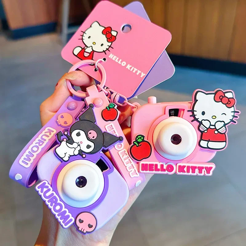 New HelloKitty Keychain Kawaii Sanrio Kuromi Mymelody Cartoon Creative Camera Keychain Student Backpack Pendant Children\'s Toy