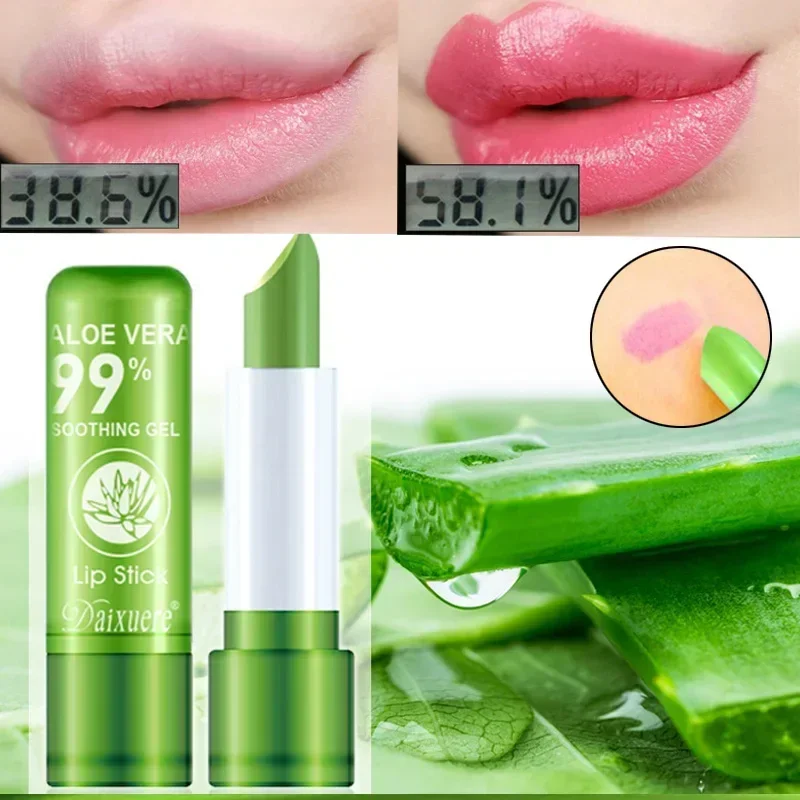 1pcs กันน้ําเปลี่ยนสีลิปสติก Long Lasting ไม่ง่ายที่จะจางหาย Aloe Vera ลิปสติก Moisturizing สี Nourishing Lip Balm