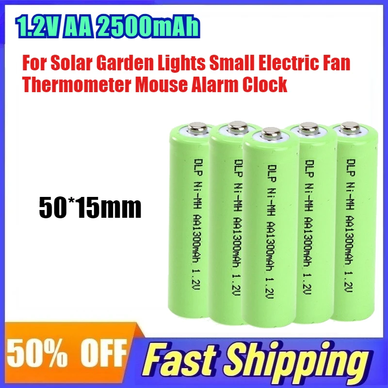1.2V AA 2500mAh NiCd Replace Battery for Solar Garden Lights Small Electric Fan Thermometer Mouse Alarm Clock Rechargeable