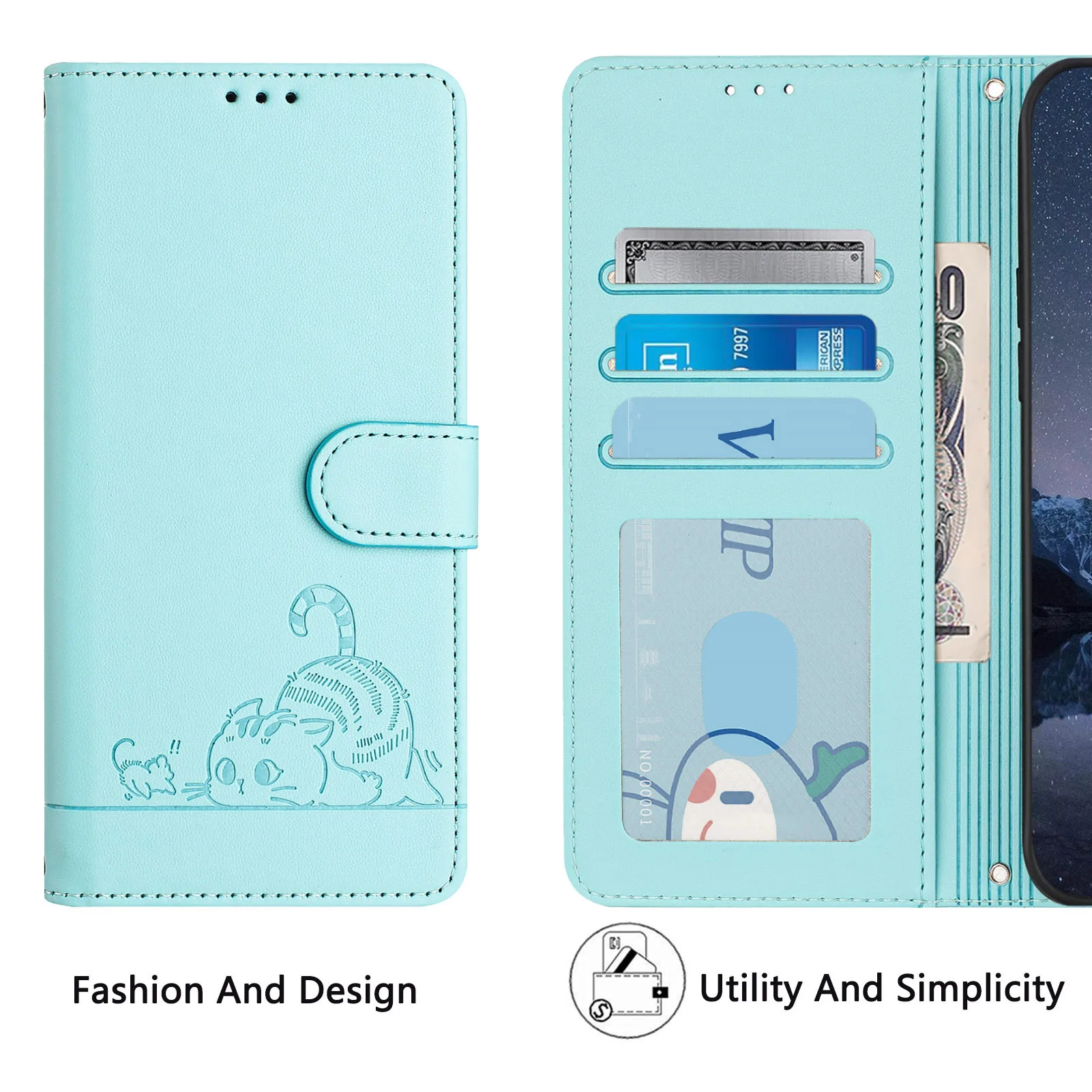 

Cute Cat Phone Case For Honor RFID Blocking Card Slot Wallet Stand Book Cover