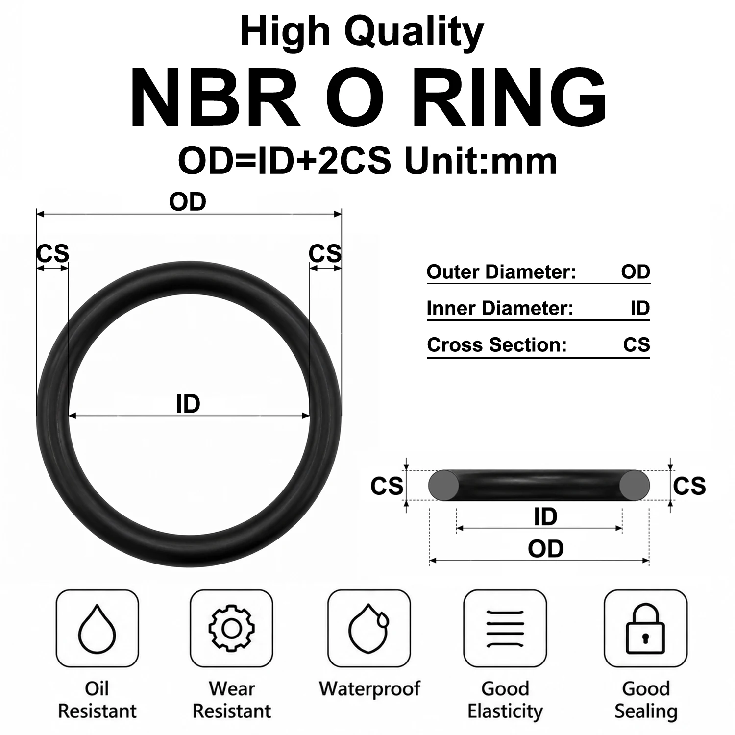 20Pcs NBR Nitrile Rubber O-ring CS 1.8mm ID 1.8mm~60mm Oil Resistant Seal Ring Automotive Hydraulic Valve Pipeline Leak-proof