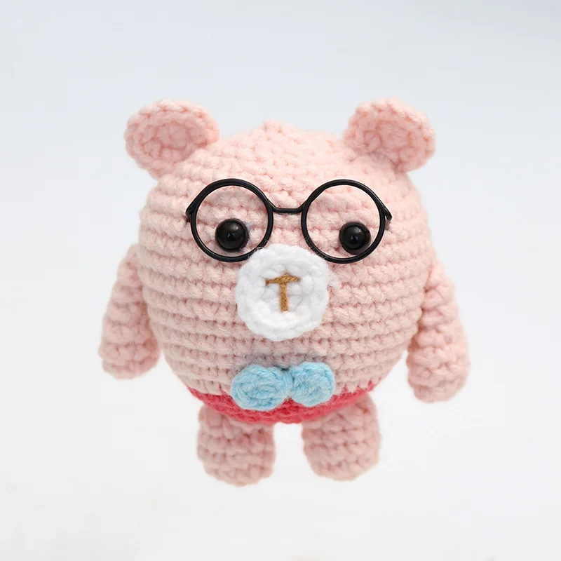 Lovely Handmade Crocheted Bear Doll with Glasses Ornaments Home Decoration Funny Knitted Toy Christams Crocheted Gift Room Decor