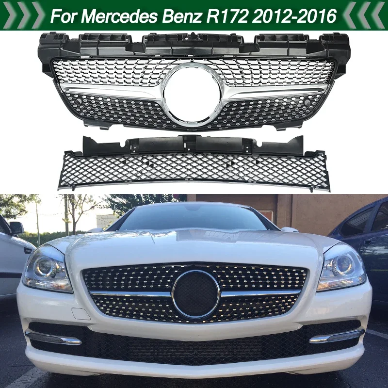 MagicKit For Mercedes Benz SLK Class R172 2011-2015 Pre-facelift Bumper Grills Diamond Car Look Front Upper+Lower Grille