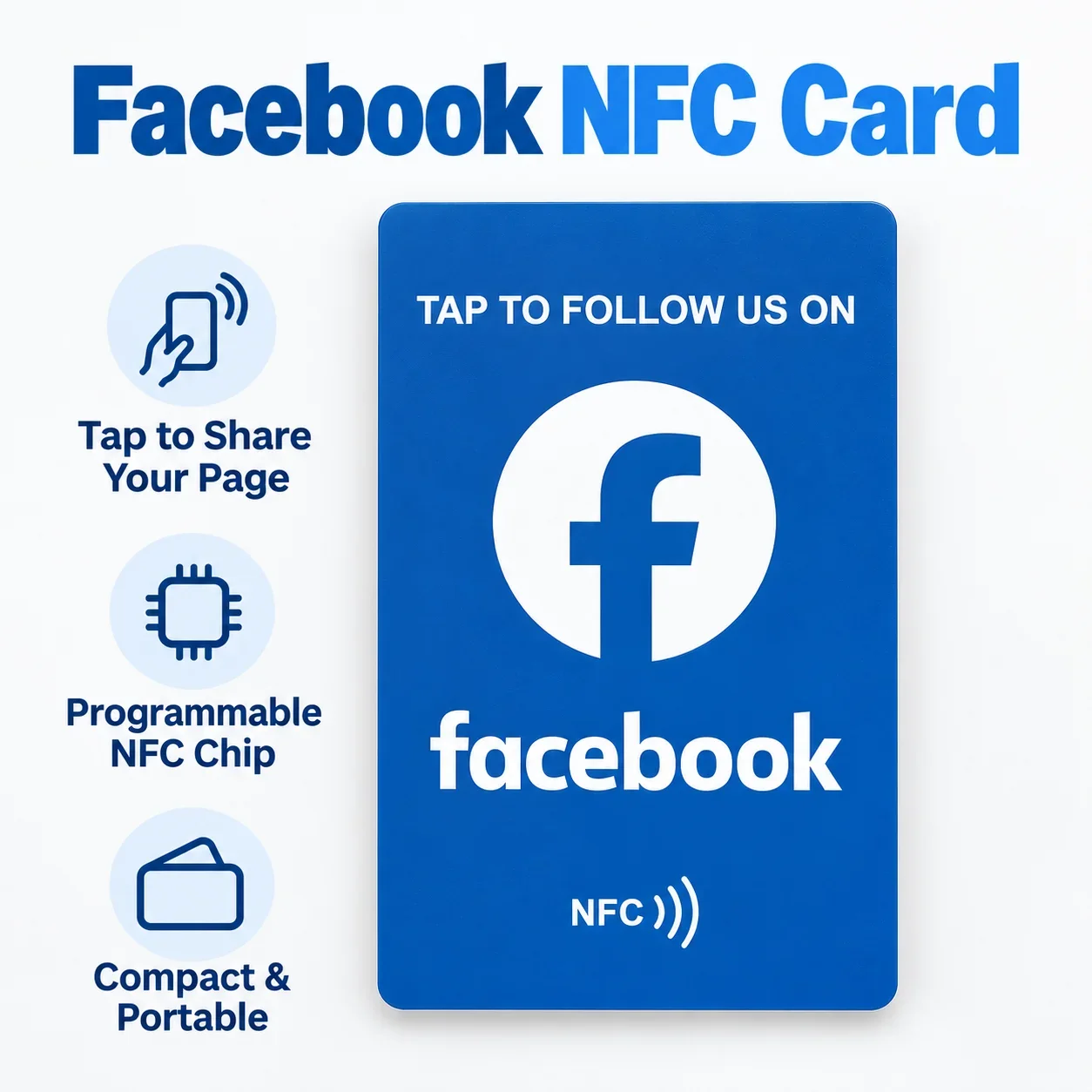 1pc Blue Rewritable NFC Card for Facebook PVC 215 Chip Tap to Share Your Profile Fixed Design with Buyer Setup Required