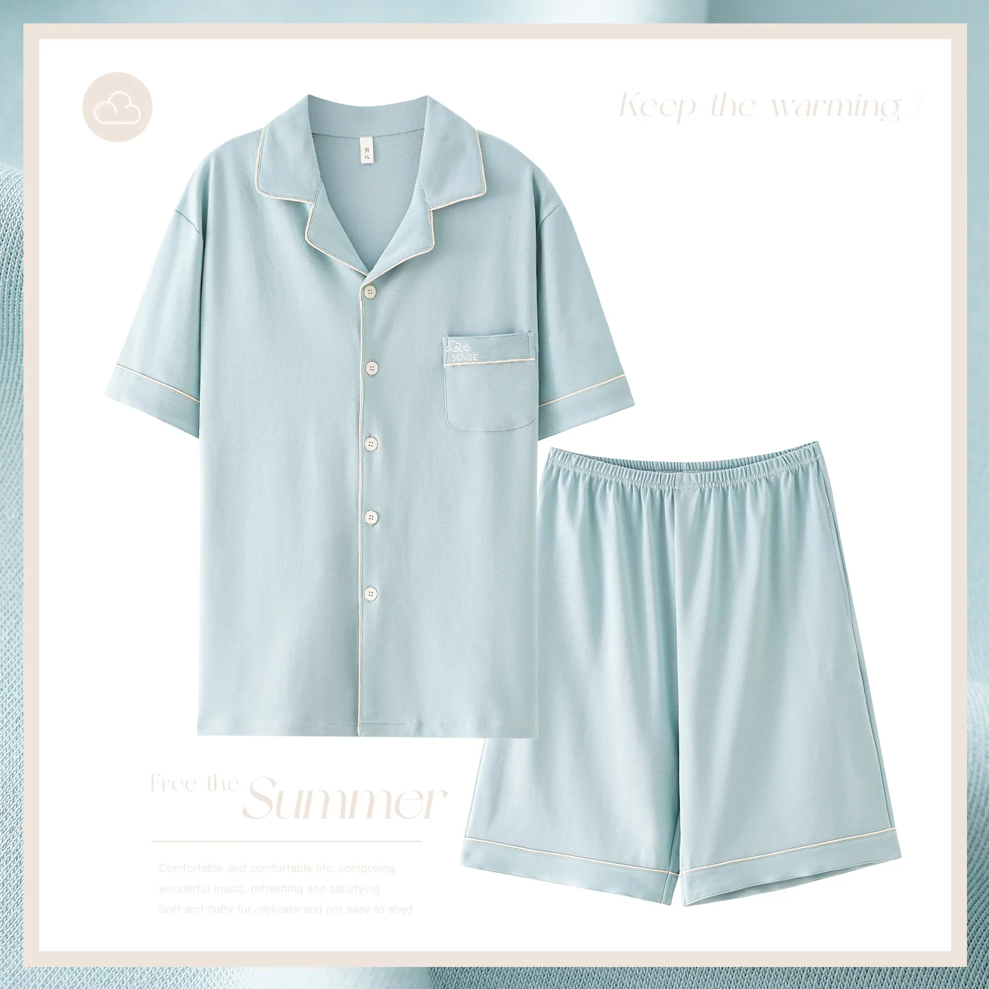 100% Cotton pijama hombre Men Pajama Set Lapel Short Sleeve Top & Short Pants Soft Sleepwear Male Homewear Night Suit M-4XL