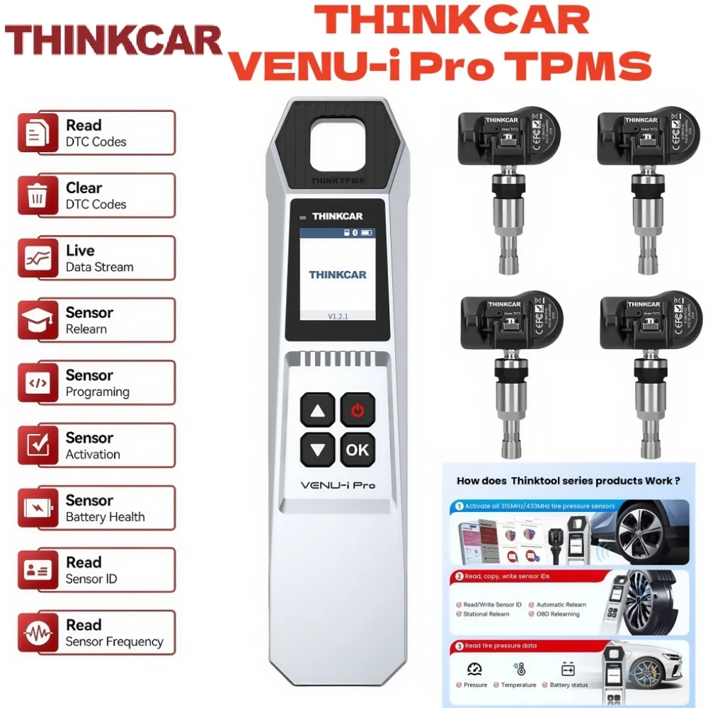 

THINKCAR VENU-i Pro TPMS Инструмент для диагностики давления в автомобильных шинах 315 МГц/433 МГц Сброс неисправности TPMS для THINKSCAN 689BT/MUCAR VO8/VO7/VO6