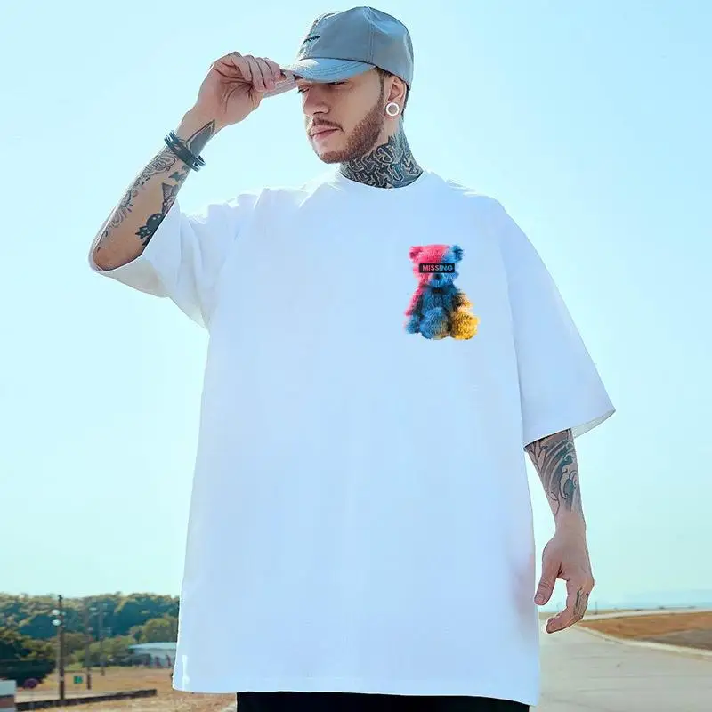 New Summer Men's Short Sleeve Top 3d Colorful Bear Print Man T-Shirt Fashion Street Unisex Clothing Loose Oversized Tees For Men