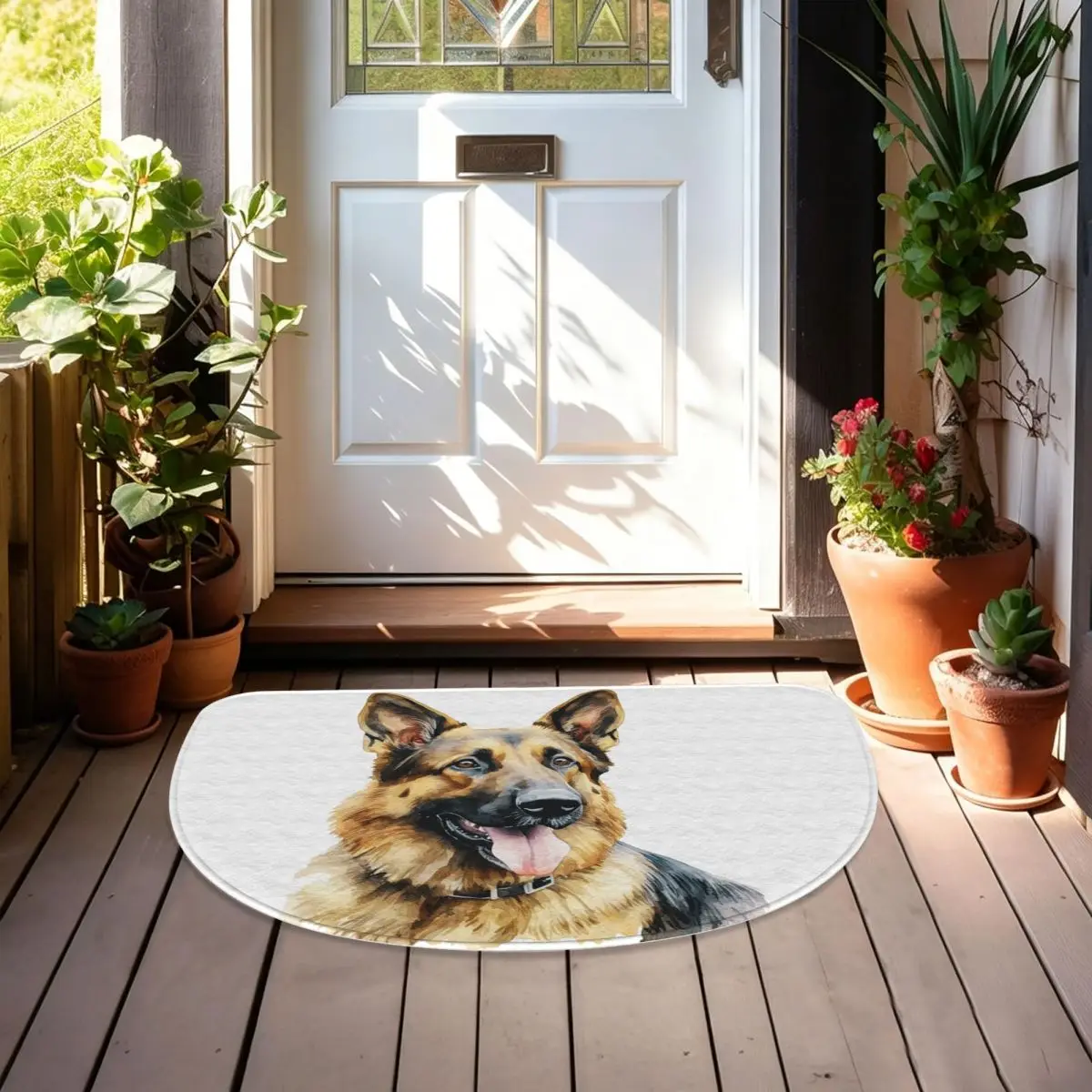 Watercolor German Shepherd Soft Flannel Half Round Doormat Non Slip Bathroom Mat Absorbent Floor Carpet for Home Bedroom