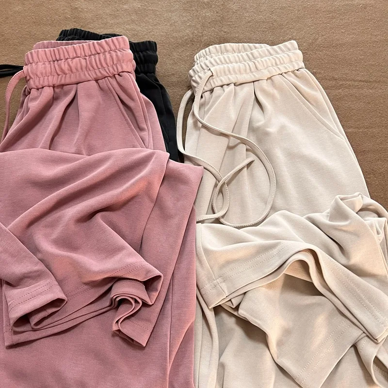 

Versatile Pink Sports Pants for Women in Summer with A High Waist and Drooping Feeling, Loose and Slimming Casual Floor Pants