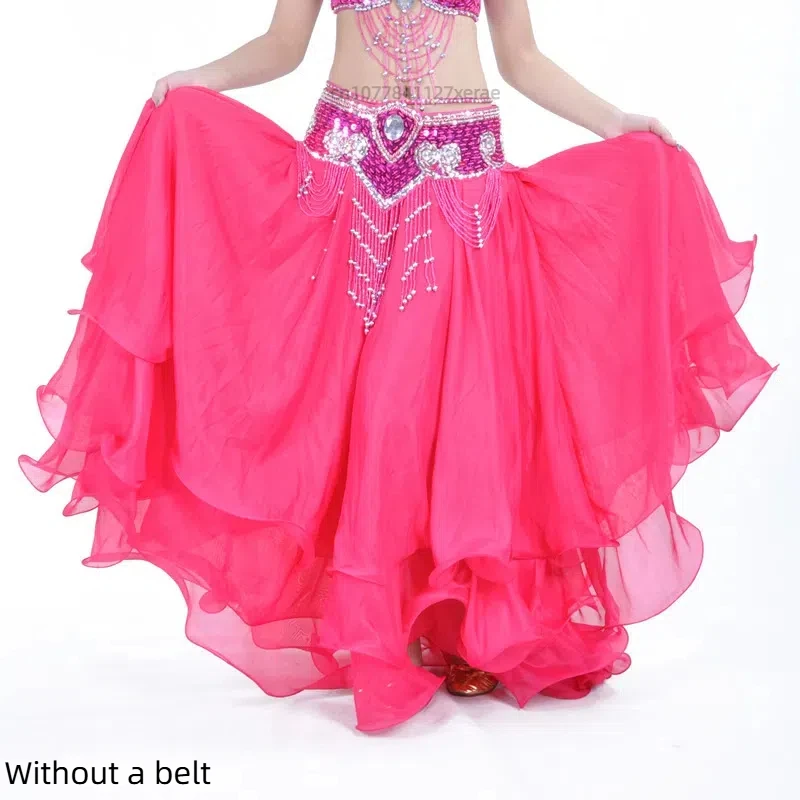 Трехслойная шифоновая юбка с закрученными краями для танца живота, высококачественная 12-метровая большая распашная юбка, женский групповой танцевальный костюм