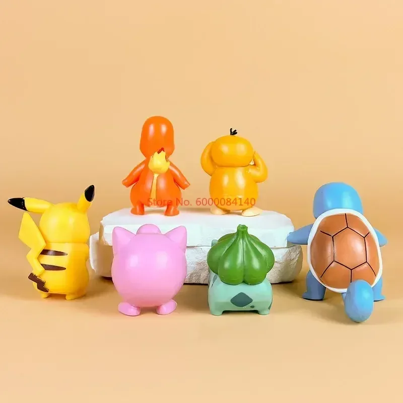 Pokémon Q Version Figura Anime, Pikachu, Charmander, Squirtle, Pet, Elf, Boneca Modelo PVC, Desktop Ornaments, Boxed Toy, Animação, 6pcs