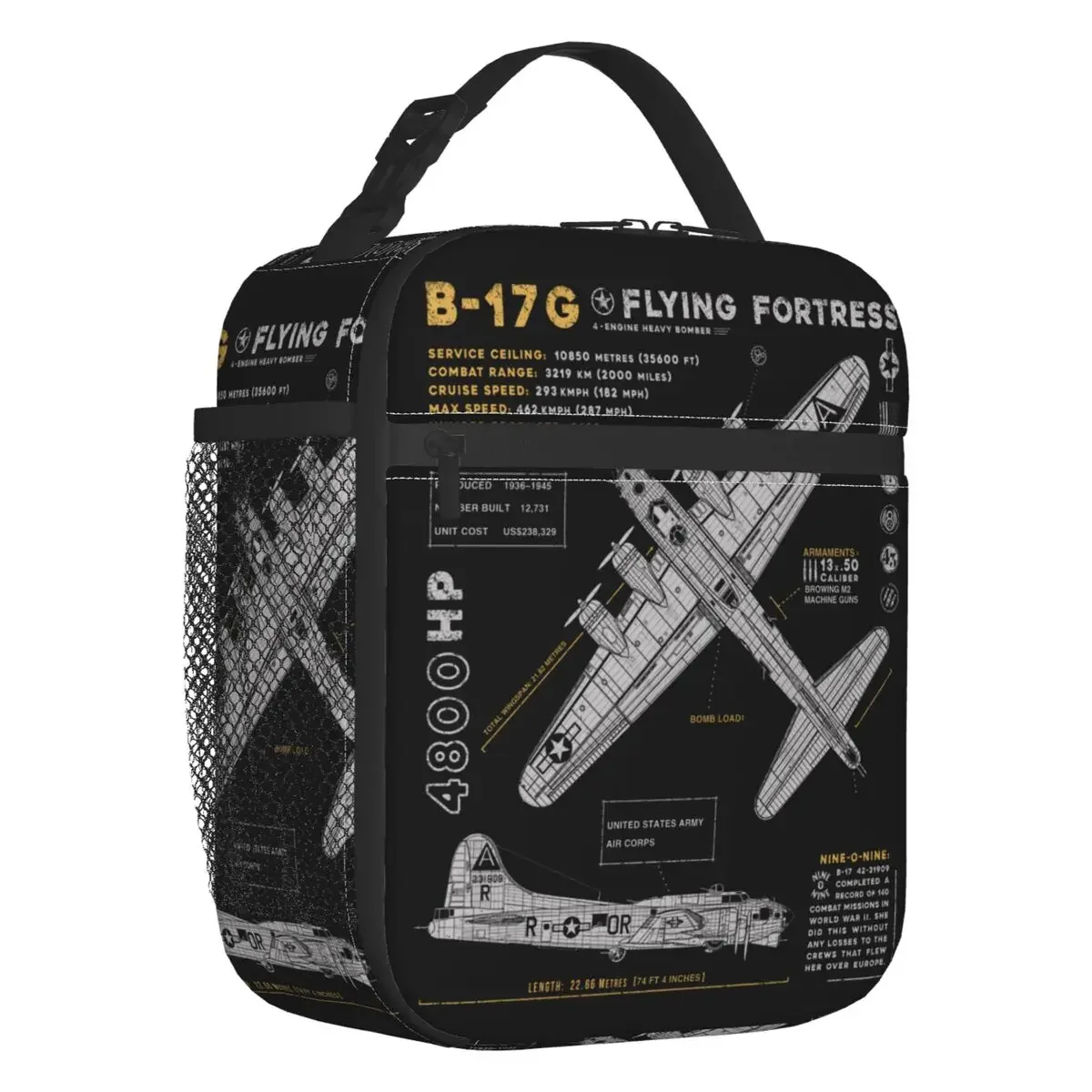 B-17 Fly Fortress Spitfire Insulated Lunch Bag Fighter Plane WW2 War Pilot Aircraft Airplane Portable Cooler Thermal Bento Box