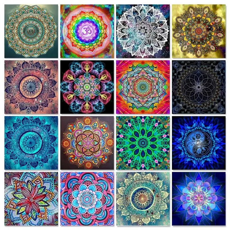 

GATYZTORY 40x40cm Diy Painting By Numbers For Adults Mandala Frame Acrylic Paint Flowers On Canvas For Living Room Home Decors