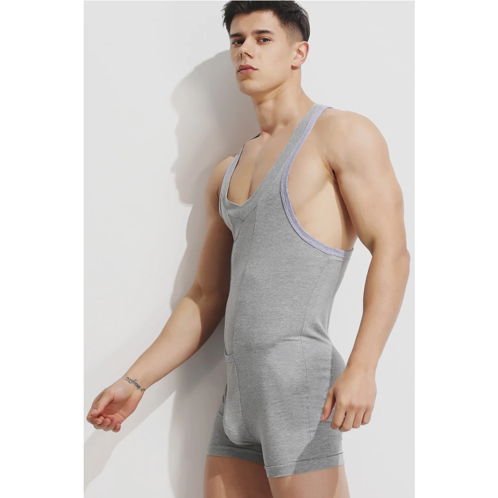 

Men Bodysuits Solid Color V Neck Sleeveless Sexy Pajamas Romper 2023 Fitness Casual Men Bodysuit Underwear