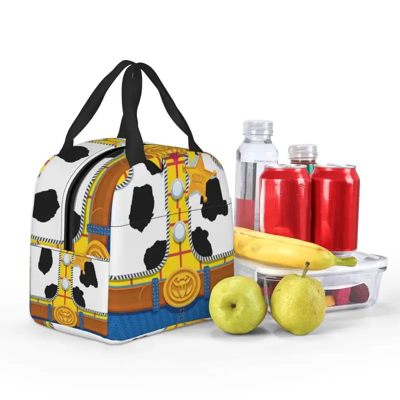 Custom Toy Story Woody Sheriff Outfit Insulated Lunch Bag Leakproof Cooler Thermal Lunch Box For Women Food Container Tote Bags