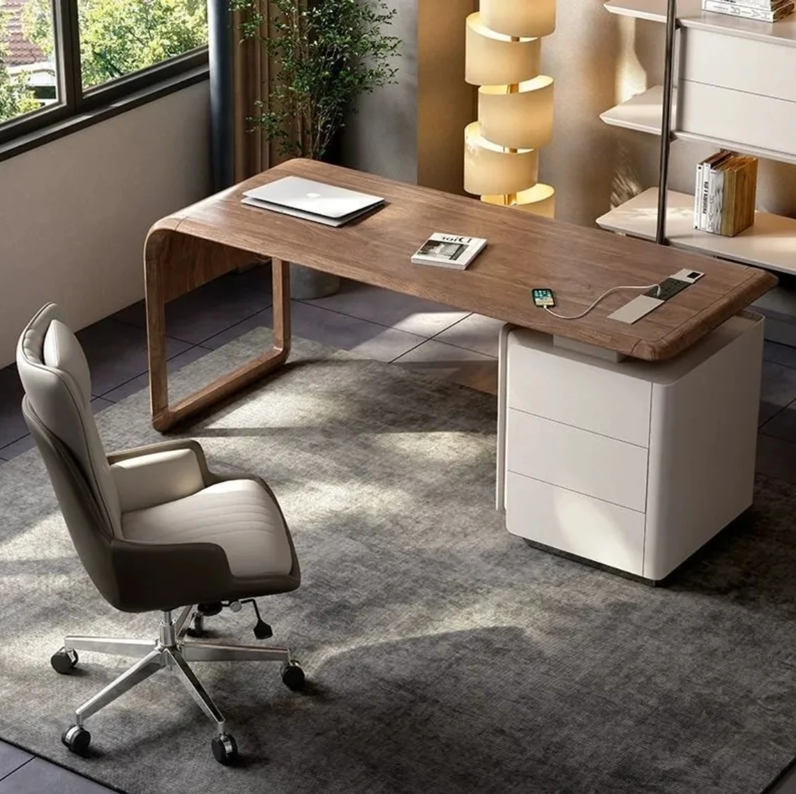 *Custom Made High Quality Modern Luxury L-Shape Solid Wood Ergonomic Convertible Executive Desk for Home Office