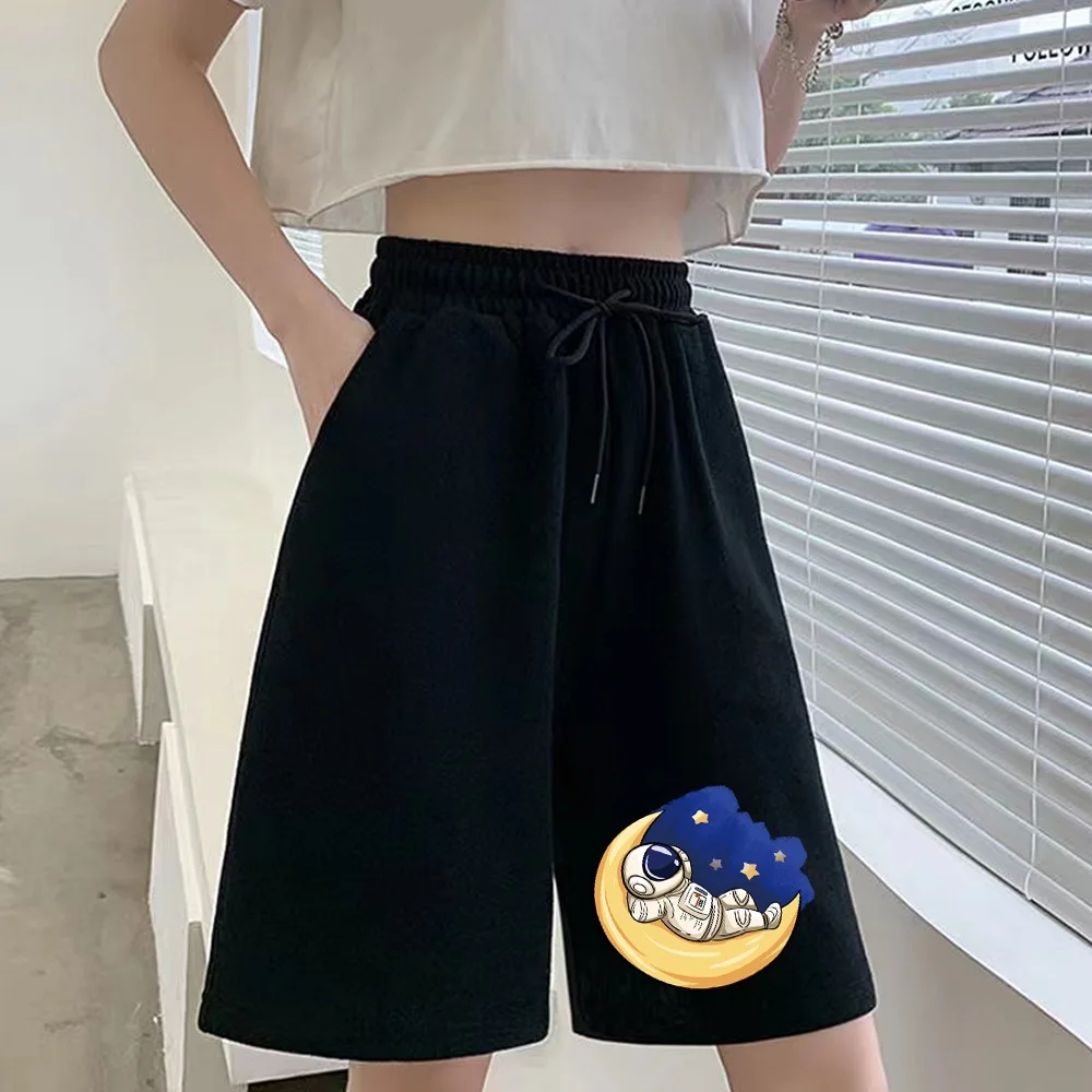 Vrouwen Shorts Cute Girl Fashion Koreaanse Studenten Harajuku Negen Punt Broek Astronaut Print Stretch Eenvoudige Shorts Broek Vrouwelijke