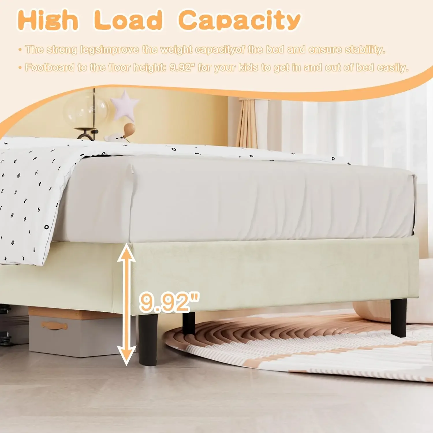 with Upholstered Headboard, Heavy-Duty Velvet Platform Bedframe with 12 Strong Wood Slat Support, No Boxing Spring Needed,Noise