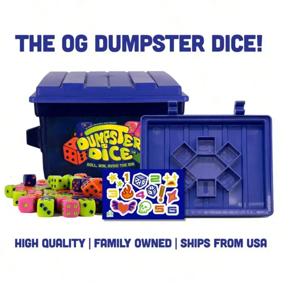 

Dumpste Dice - Fast-Paced Family Dice Game - Exciting 2-4 Player Board And Dice Game With Dumpster And Dice Set
