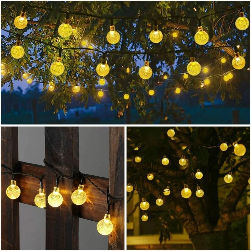 Outdoor Solar String Lights 60 LED Crystal Globe Lights Waterproof 8 Modes Solar Powered for Patio Garden Party Tree Decor image 6