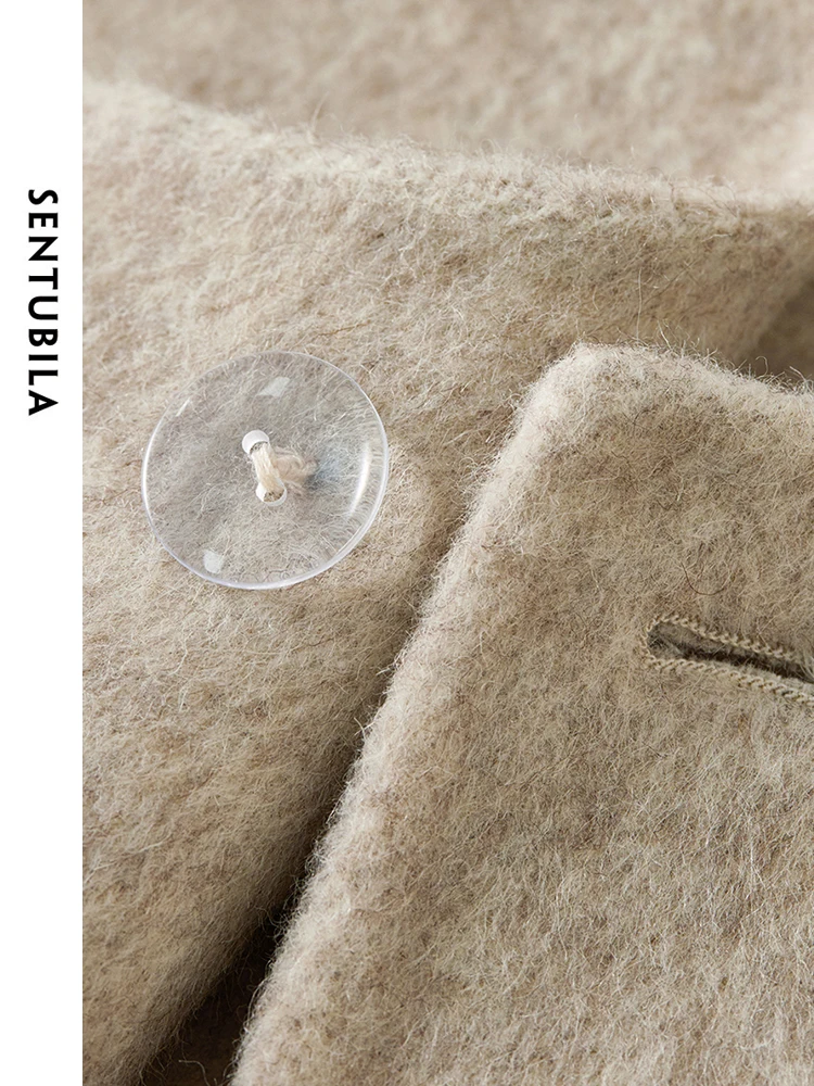 SENTUBILA Solid Casual Wool Coat for Women 2025 Winter Straight Double Sided Warm Female Short Elegant Outerwear W44O56625