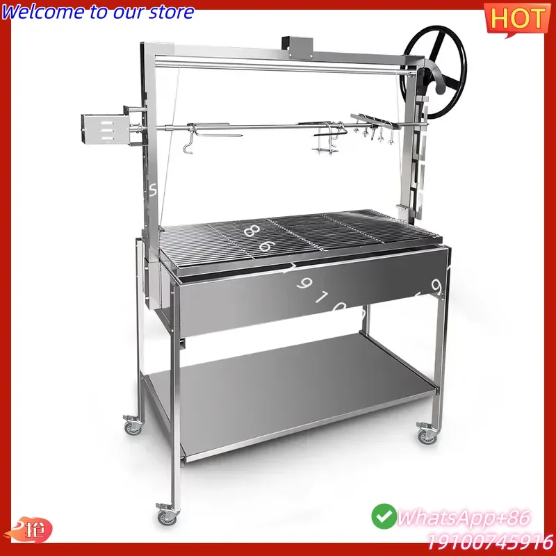 2026Hot HDC34 Restaurant Stainless Steel Outdoor Charcoal BBQ Lamb Hug Rotisserie Parrilla Santa Maria Argentine Grill Spit