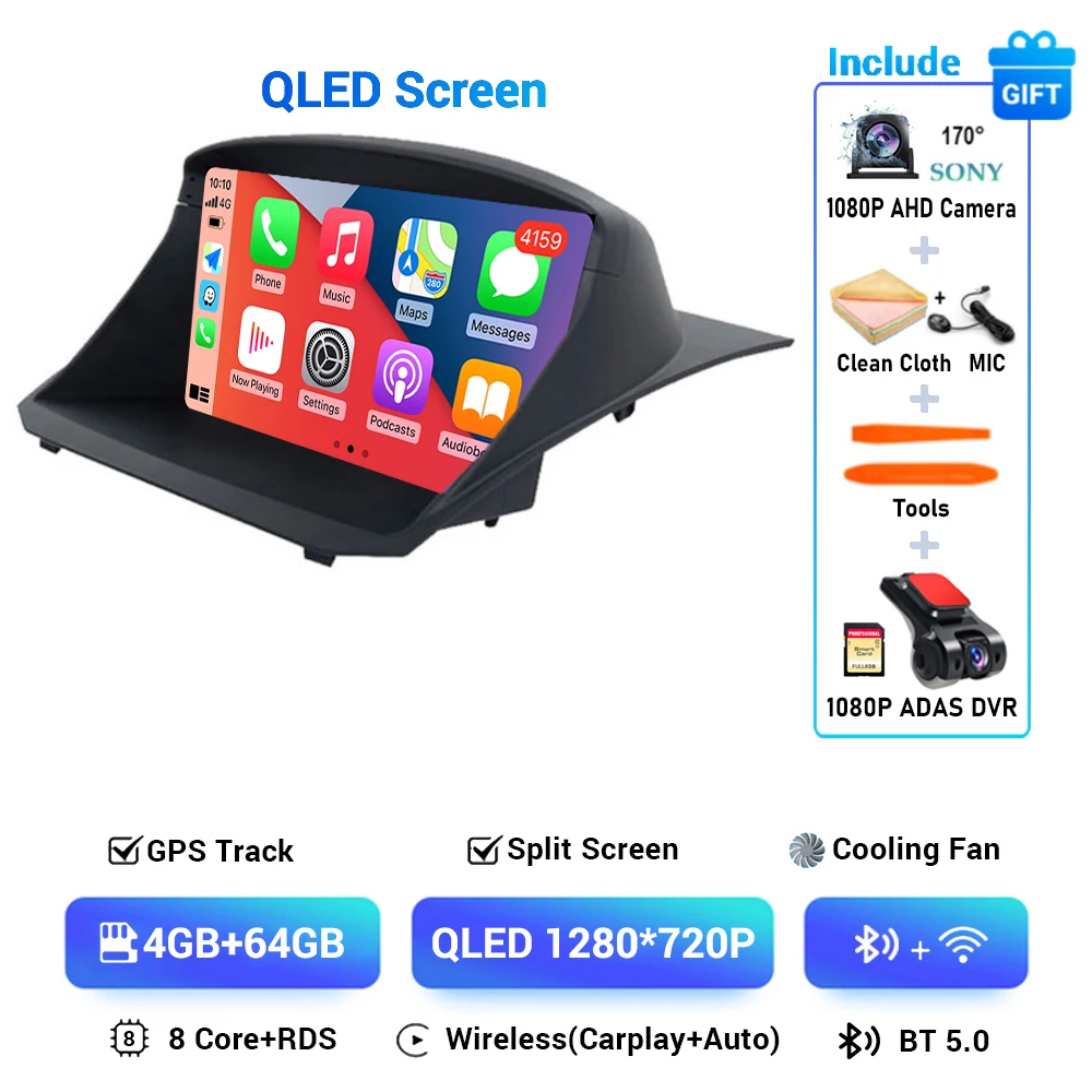 Android 14 Draadloze Carplay & Auto Autoradio Voor Ford Fiesta 2009 - 2018 Navigatie Gps Dsp Carplay Multimedia Videospeler Stereo