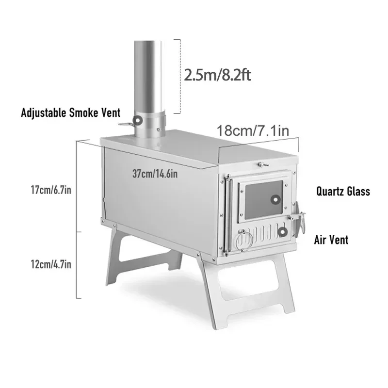 Imagem -04 - Portátil Camping Tent Fogão com Janela de Vidro Aquecedores de Lenha ao ar Livre Quick Montar Fogão para Mochila e Caminhadas Fogões Quentes Quentes Novo
