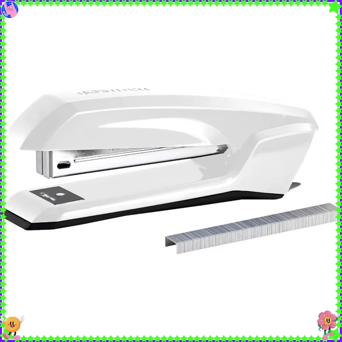 

Степлер 3-в-1 со встроенным съемником и хранилищем скоб, содержит 420 скоб, вмещает 20 листов, легкий, белый