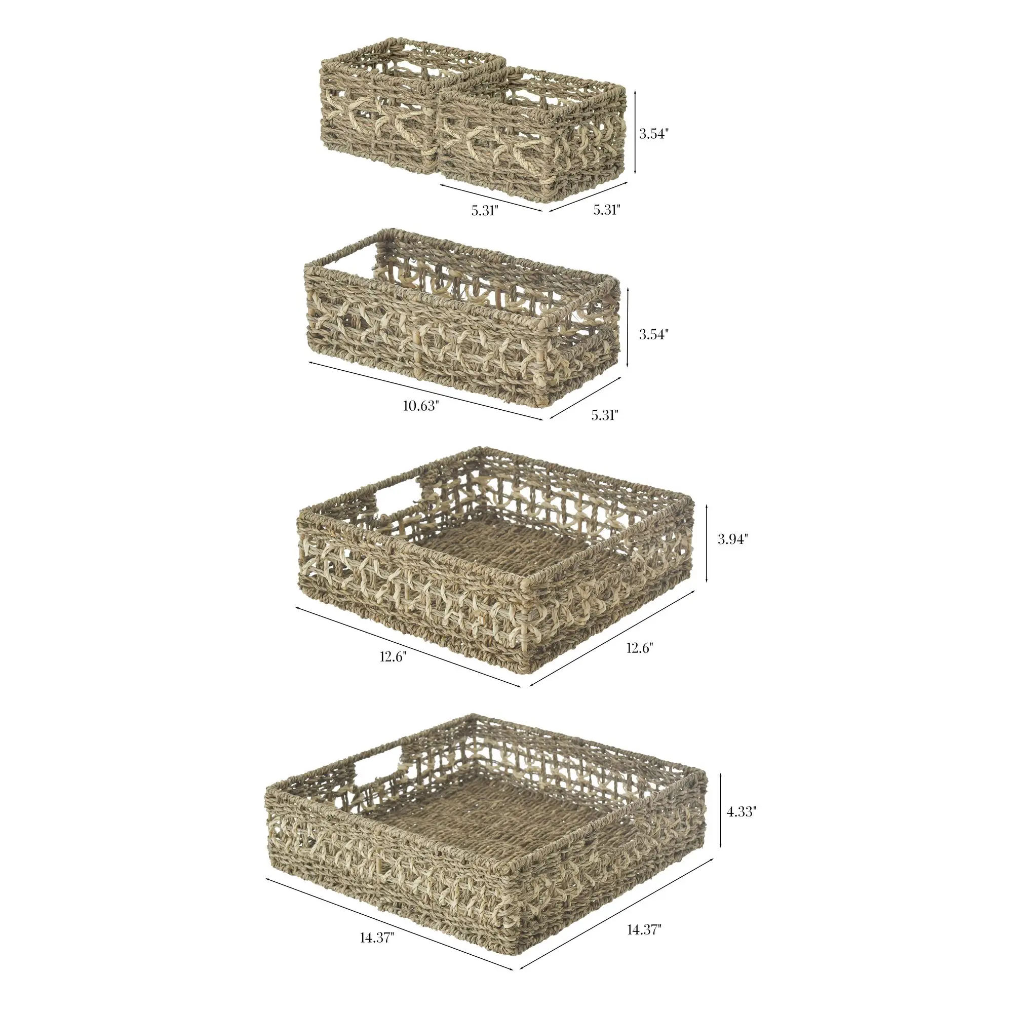 NEW (14.17-in W x 3.94-in H x 14.17-in D) Natural Wood Sea Grass Stackable Bin