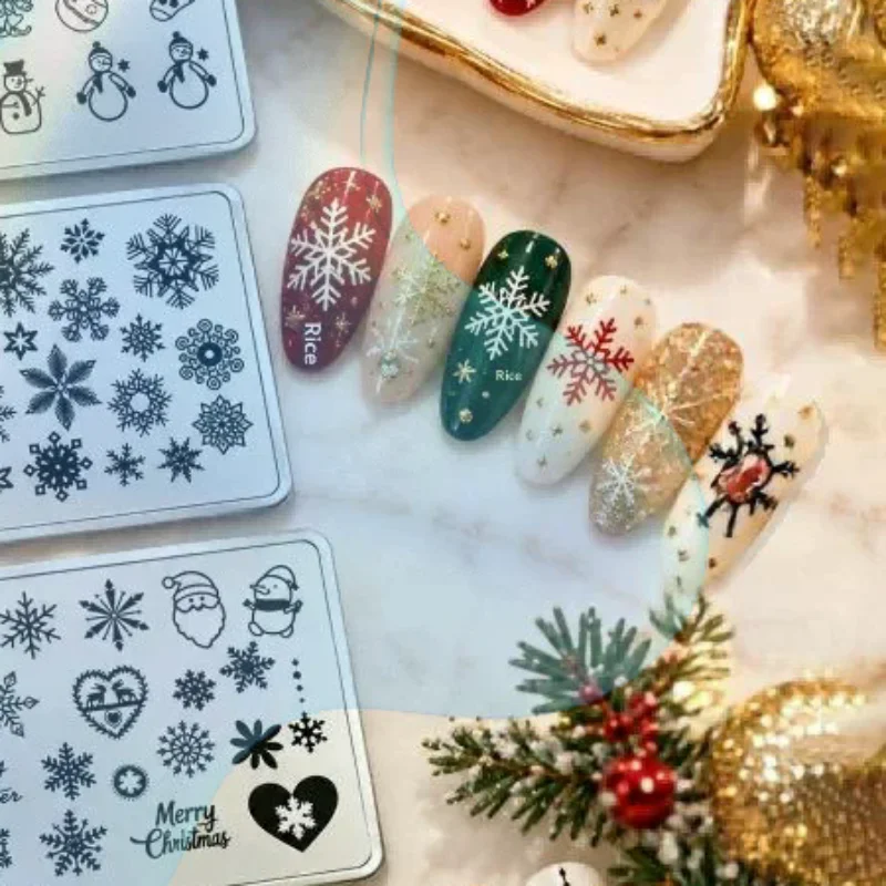 1/3Pcs Christmas Nail Art Stamping Plate Drawing Template Winter Snowflakes Floral Christmas Image Stencil Mold Nail Tools