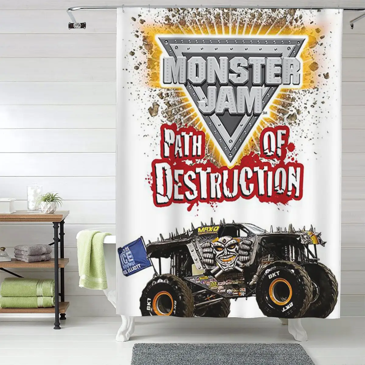 

Classic Monster Jam Truck Pattern Shower Curtain Bathroom Polyester Waterproof Bath Curtains with Hooks