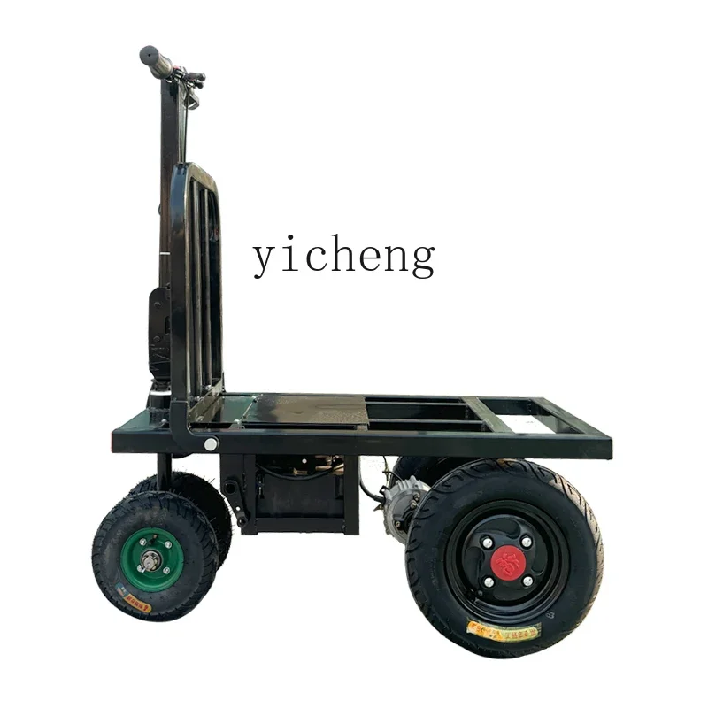 TQH electric hand push flatbed truck to pull cement tiles special construction site load folding truck to pull goods four-wheel
