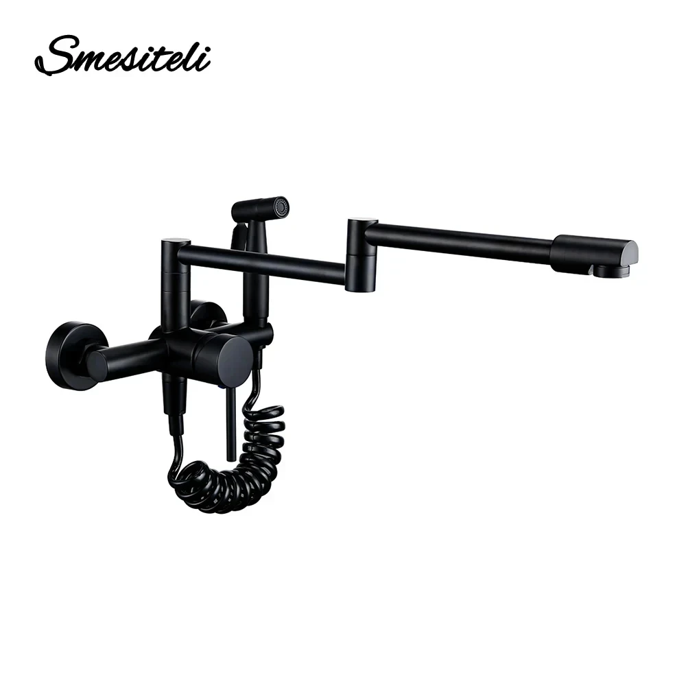 

High Quality Solid Brass Deck Mounted With spray gun Double-Jointed Pot Filler Kitchen Sink Faucet Cold OR heat Water Tap