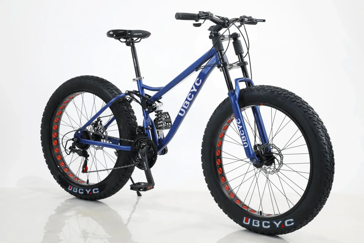 Bicicleta de Montanha com Suspensão Total, 21 Velocidades, 26 Polegadas, Bicicleta de Neve com Pneus Grandes