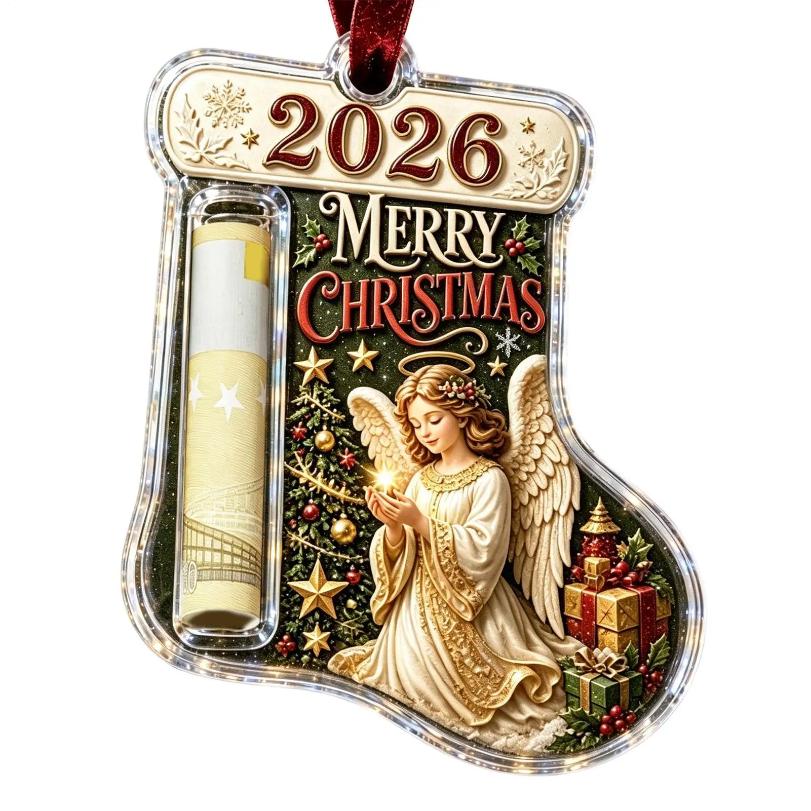 Christmas Money Holders for Cash Acrylic Stockings Shape Ornaments Christmas Money Cards for Kids Boys Girls Sons Daughters