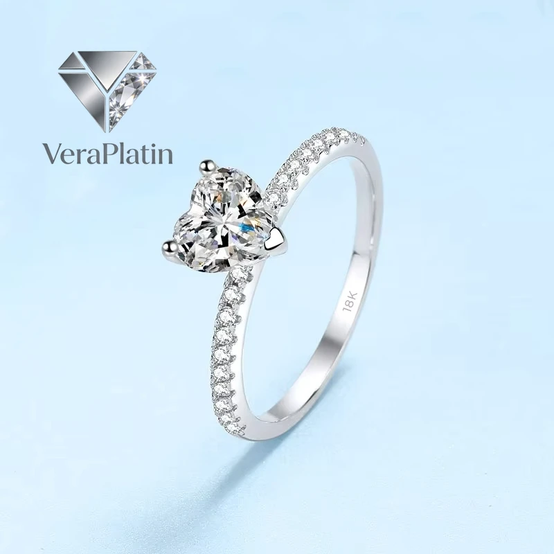 

VeraPlatin Engagement Women 18K White Gold Wedding Band 1/2 Carat Heart Moissanite Diamond Girlfriend Birthday Gift Rings Valent