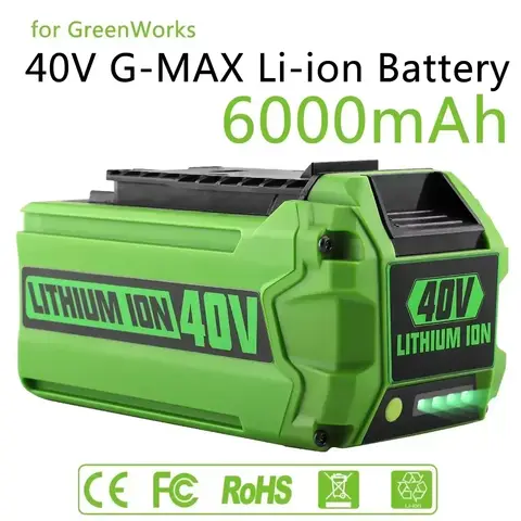 잔디 깍는 기계 및 전동 공구용 40V 6Ah GreenWorks G-MAX 리튬 이온 교체용 배터리 - 제조업체 호환 Greenworks 배터리