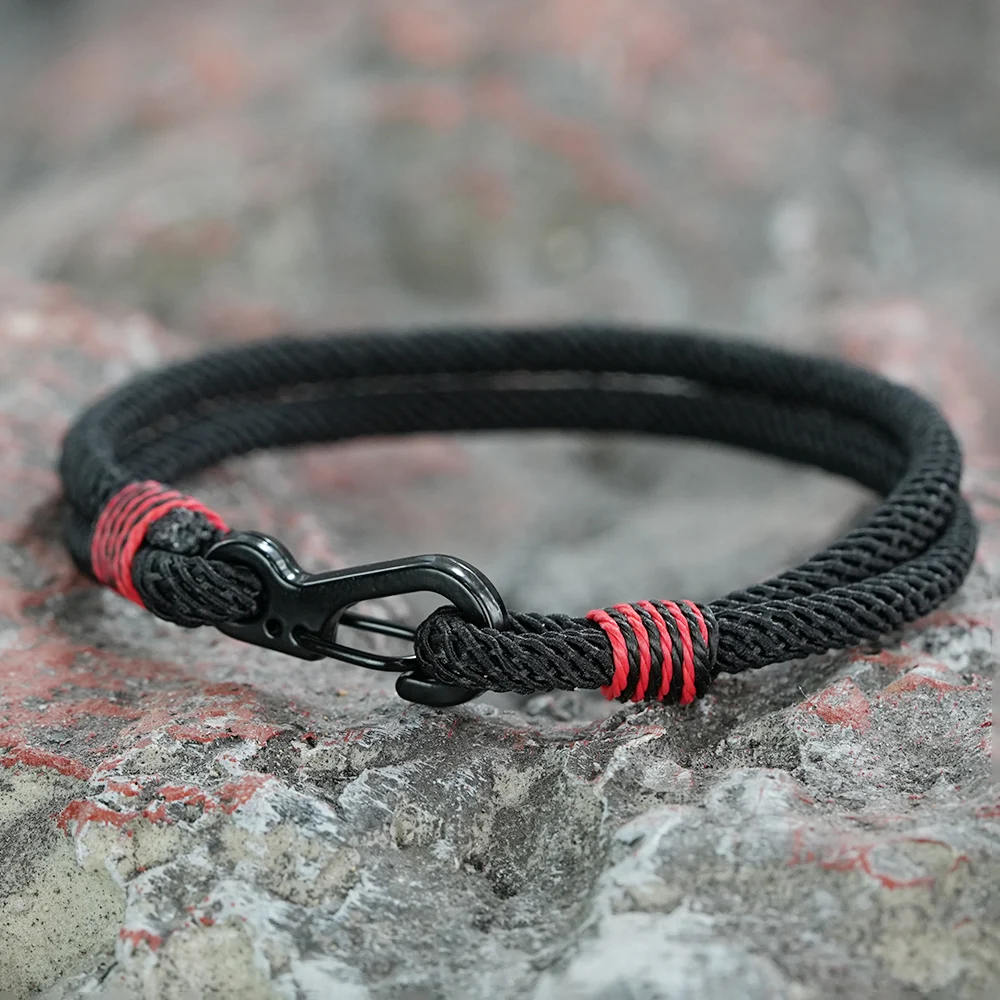 Herren Outdoor Kordel-Armband Doppelstrang Geflochtenes Seil-Armband mit Karabinerhaken Handgefertigter Überlebens-Camping-Sport-Schmuck Pulseria – Detail 4
