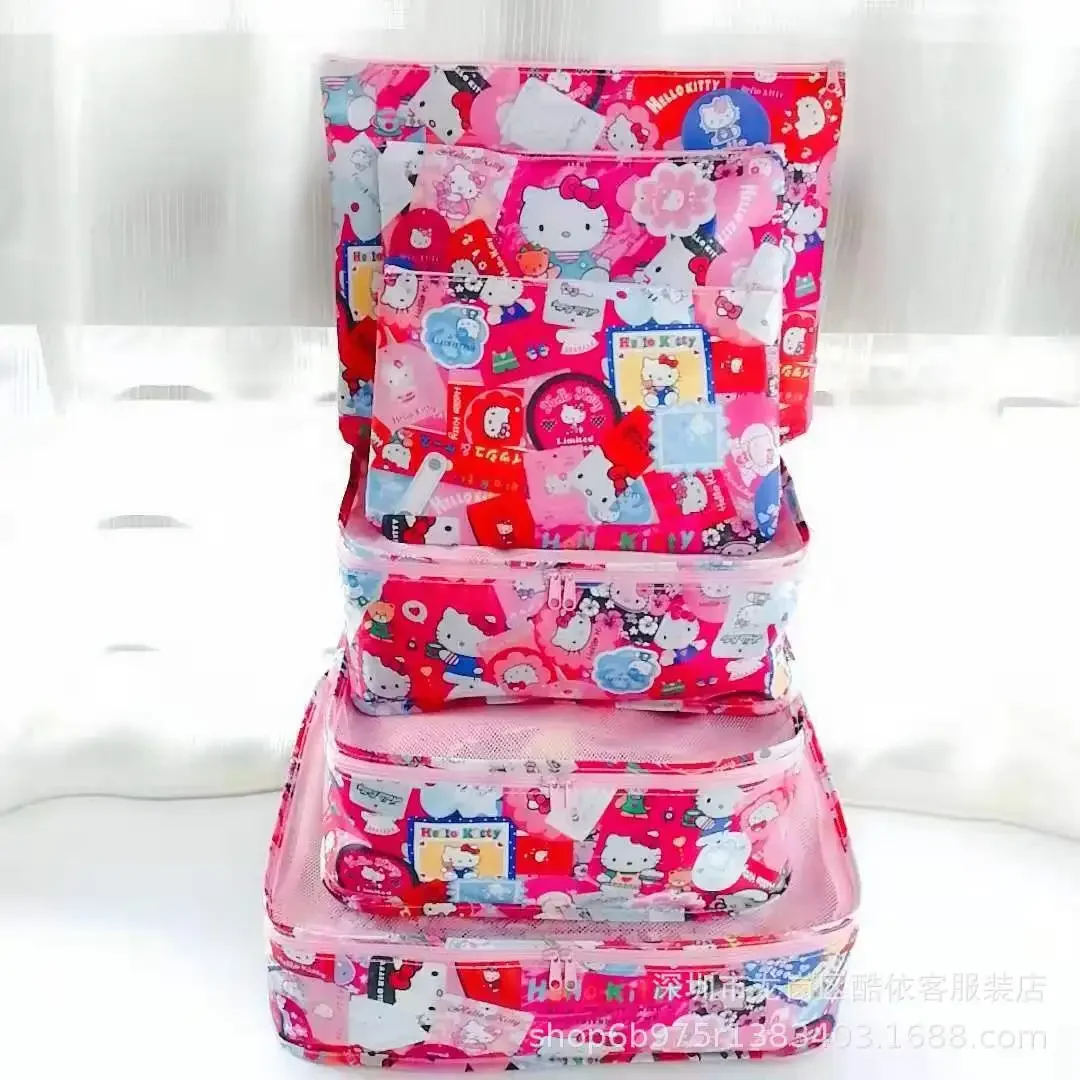 6PCS Sanrio hello kitty Cartoon handtas Reizen Draagtas Verpakking en Organiseren Tas My Melody Kaneel Hond Opbergtas