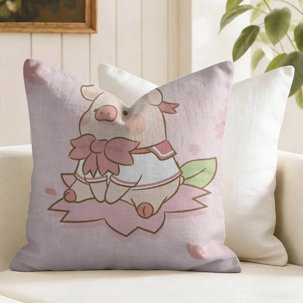 Cute Cartoon Lulu Pig Cushion Cover Eco Linen Pillow Case Double-Sided Print Breathable Durable Zipper Home Decor Gift